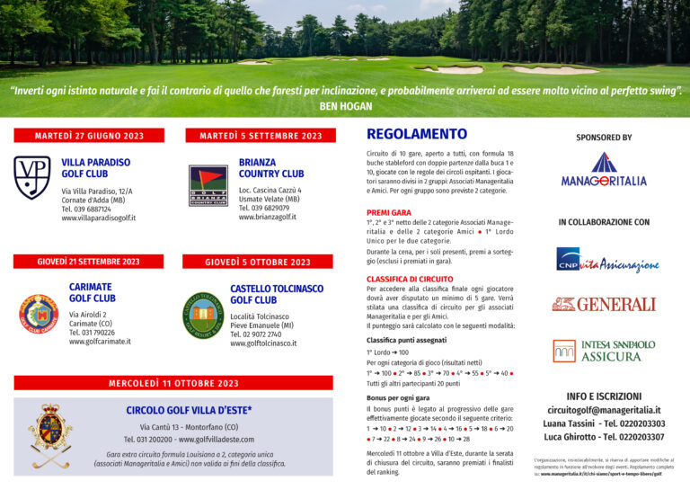 locandina calendario golfisti Manageritalia 2023 . parte 2