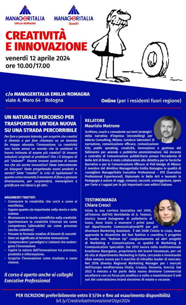 Locandina Webinar formativo "Creatività e Innovazione" - Managertalia Emilia Romagna