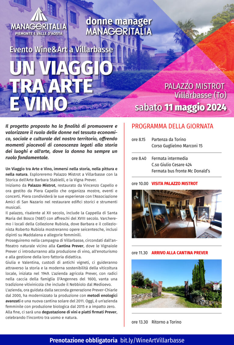 Locandina iniziativa Vino e Arte - Manageritalia Piemonte e Valle d'Aosta