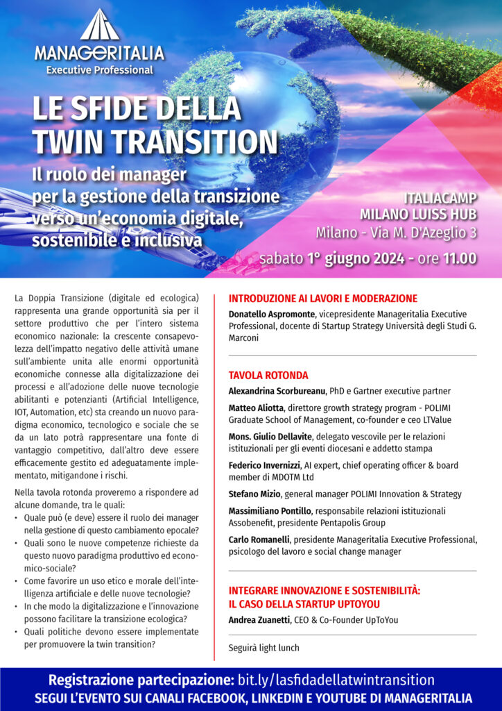 Locandina Convegno Le sfide della twin transition - Manageritalia Executive Professional 01062024