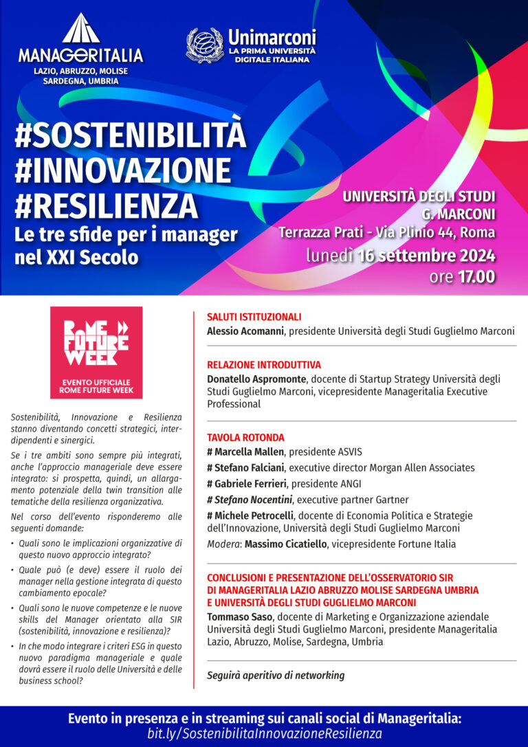 Locandina evento Sostenibilità, Innovazione, Resilienza