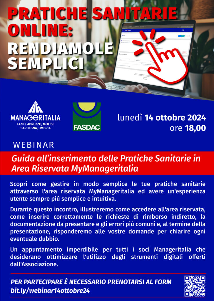 Locandina webinar Manageritalia Lazio e Fasdac 14 ottobre 2024