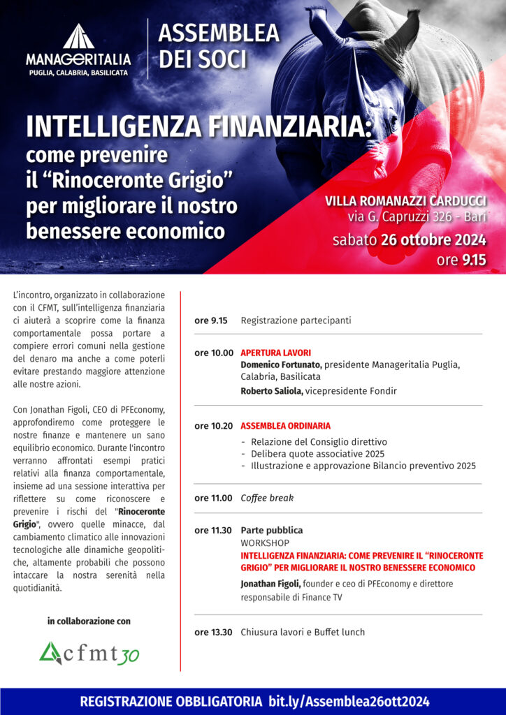 Locandina Manageritalia Puglia - Assemblea 26 ottobre 2024