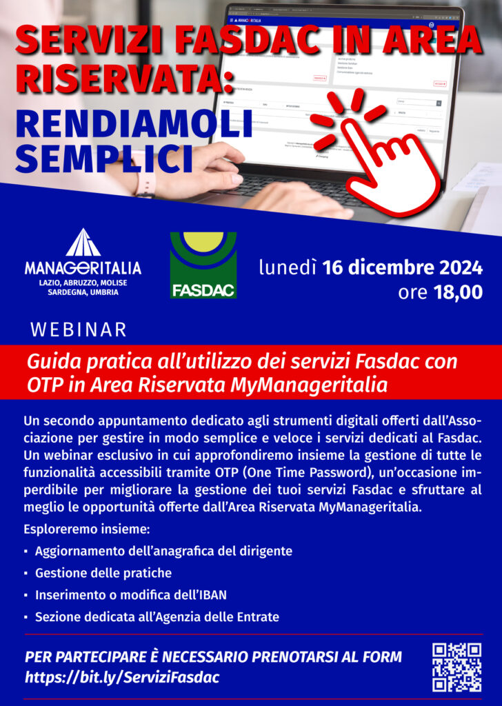 Locandina evento Fasdac Manageritalia Lazio 16122024